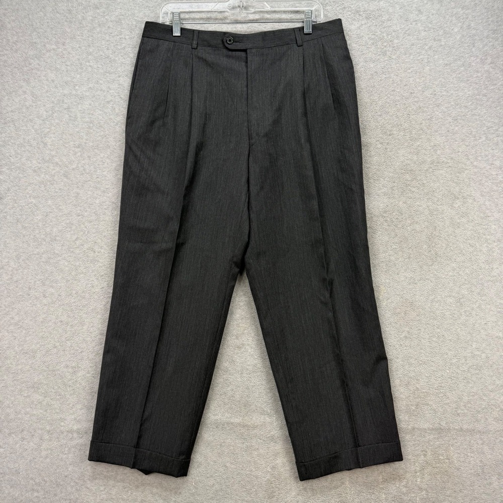 Bobby Jones Collection Dress Pants Men 35x27 Gray Pleated Cuffed Trousers‎ Wool